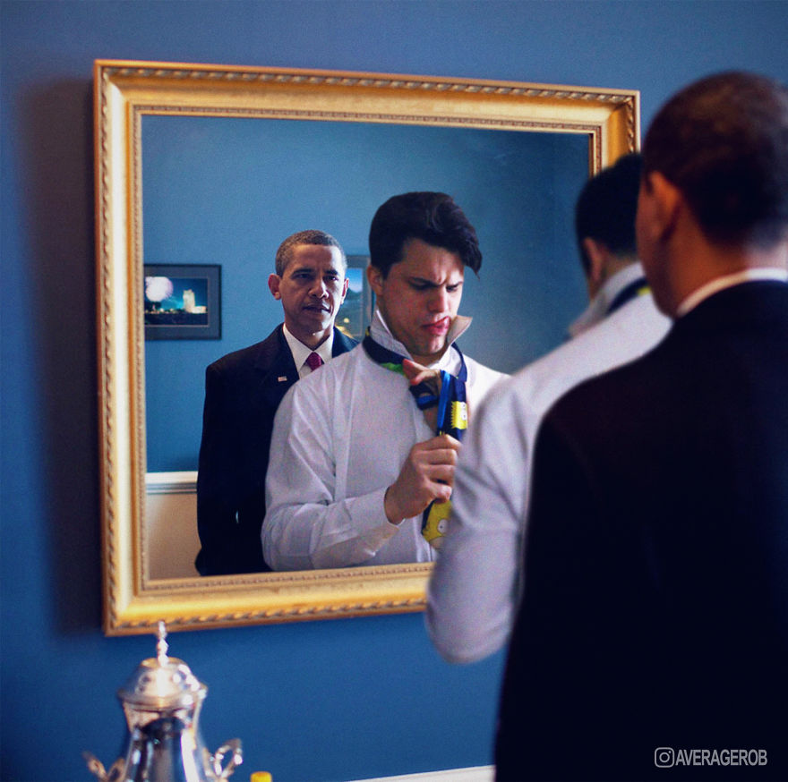 Here You See An Impatient Barack Waiting For Rob To Tie His Tie...