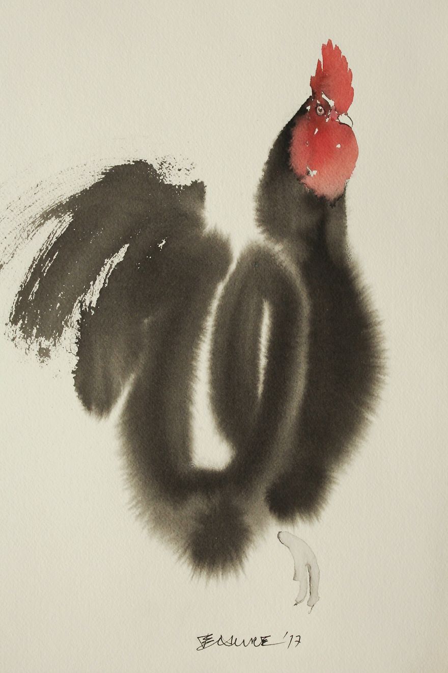 Ink Paintings By Endre Penovac For The Year Of Rooster