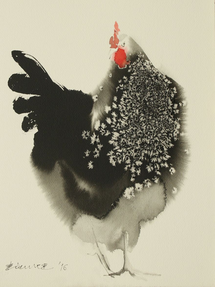 Ink Paintings By Endre Penovac For The Year Of Rooster