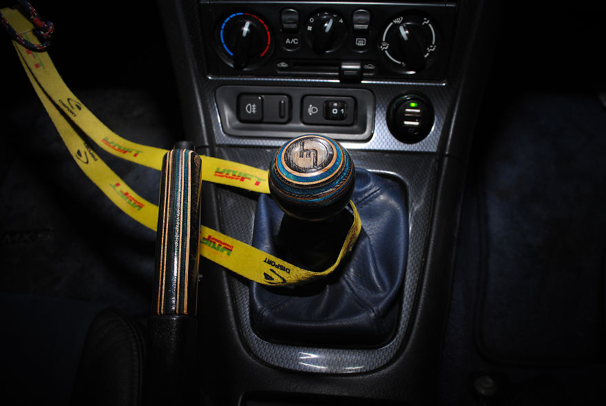 Set Of Shift Knob And Handbrake Out Of Recycled Skateboards