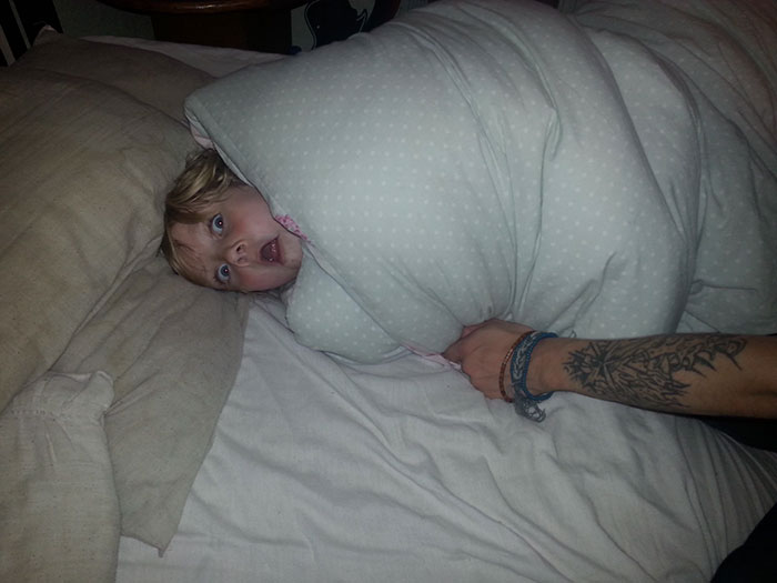 Wrapped My Sister Up Like A Cocoon, This Was Her Face When She Realised She Couldn't Get Out