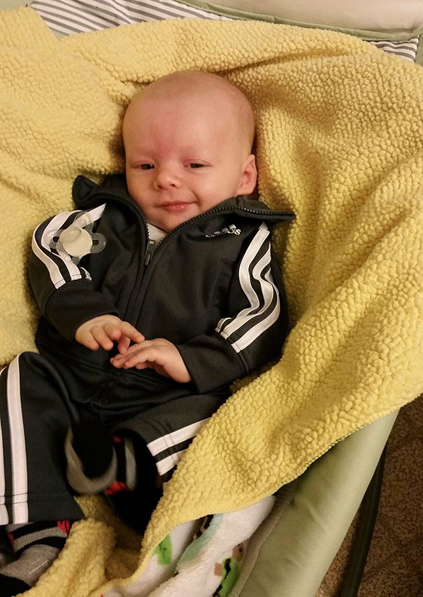 My 8 Week Old Son Always Stares At My Boobs After I Get Out Of The Shower. This Was His Expression This Morning