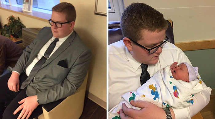 Brother Goes To Meet His Newborn Niece In A Suit For The Most Adorable Reason