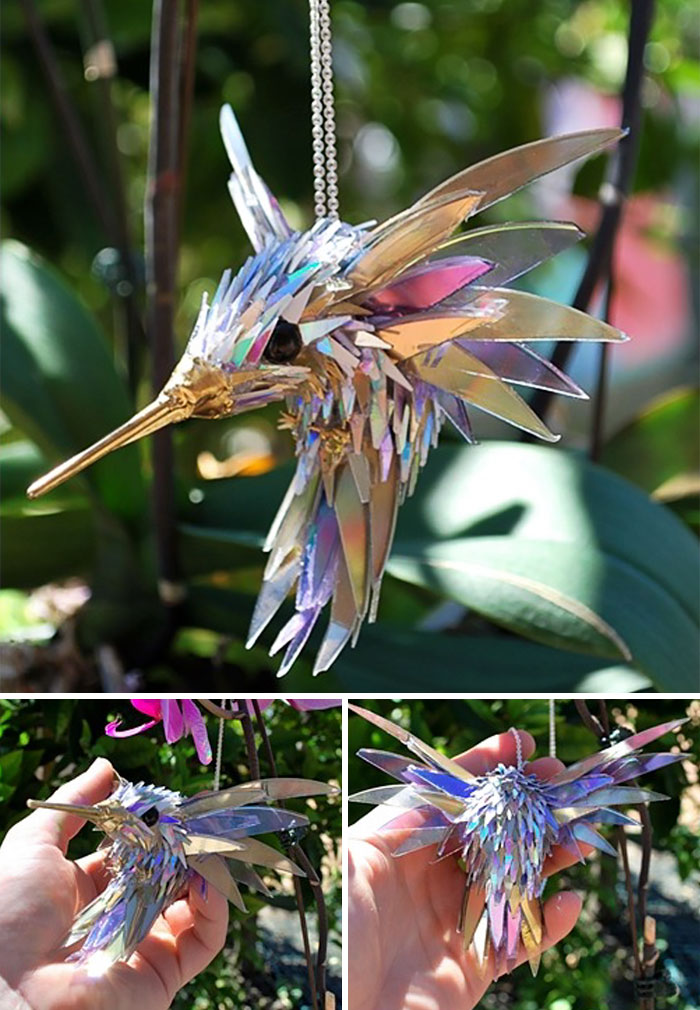 Animal Sculptures Made Of Shattered Cds