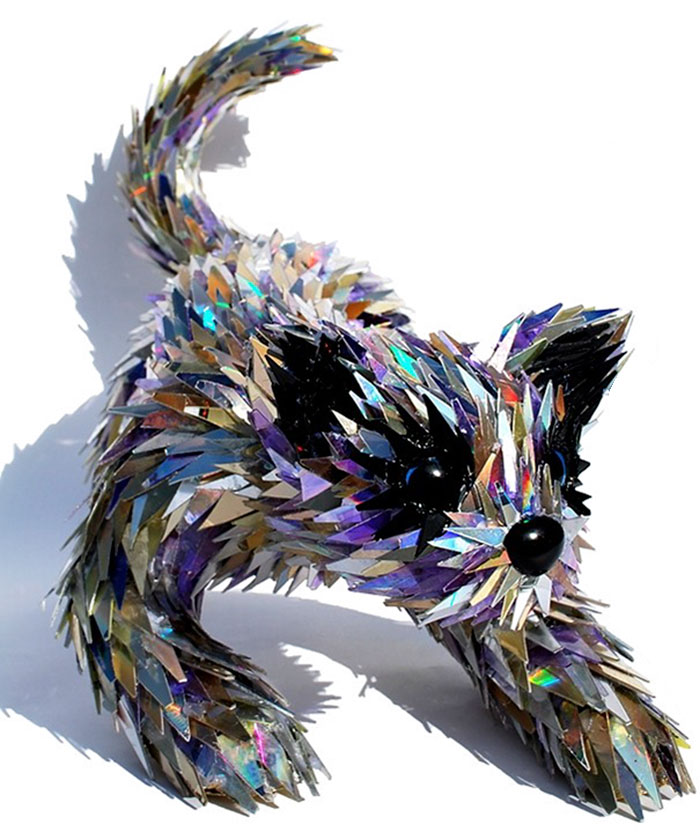 Animal Sculptures Made Of Shattered Cds