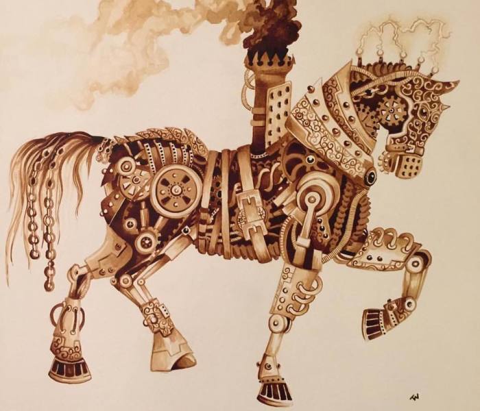 It Took Me Many Hours To “Paint” Steampunk Art Using Real Coffee