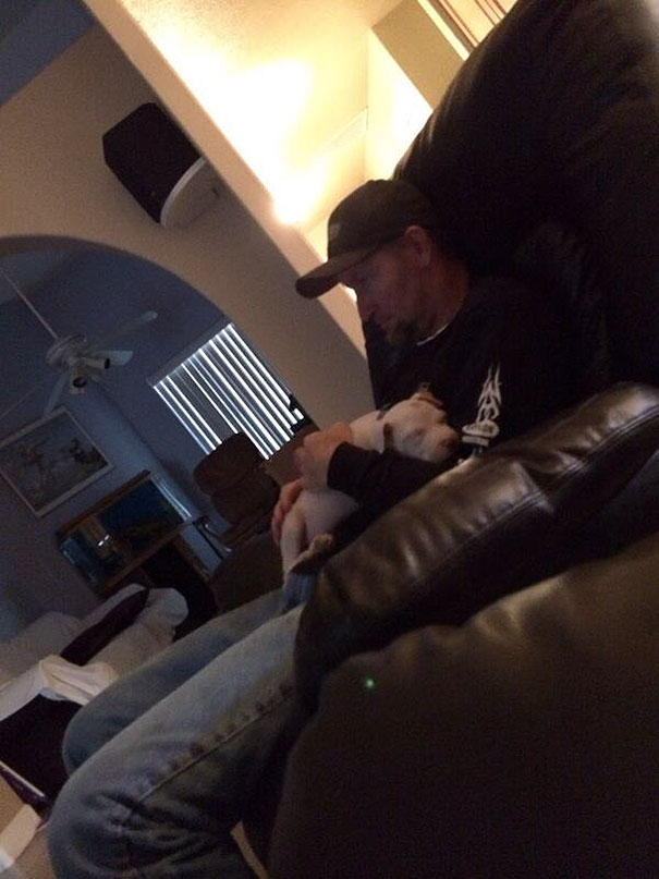 My Dad Didn't Want Me To Get A Dog, But Now He Treats Him Like A Baby. Rubs His Back Till He Falls Asleep
