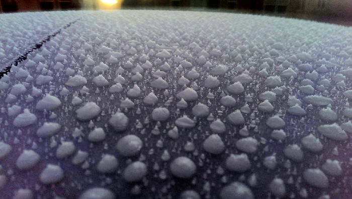 Between The Rain And Frost, They Left Hershey Kiss Shaped Ice Drops On My Car Roof Last Night