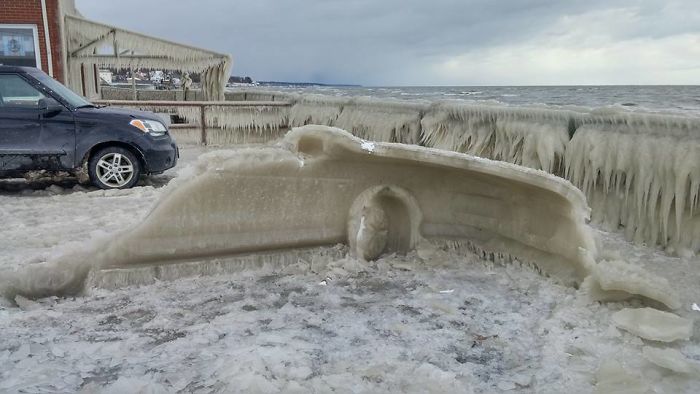 Ice Mold Of Car That Was Removed By Lake Eerie