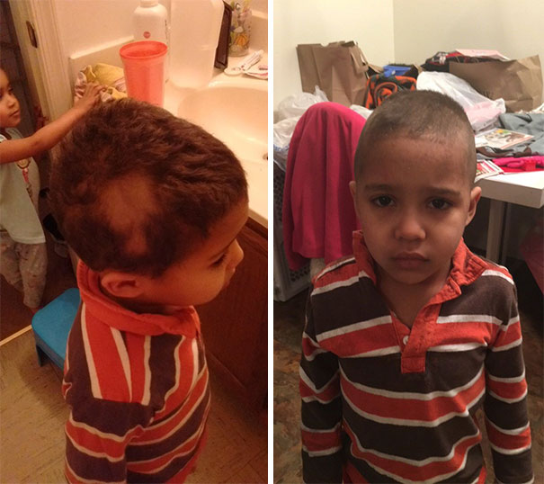 My Poor Baby. He Tried To Cut His Own Hair, So I Had To Shave Him
