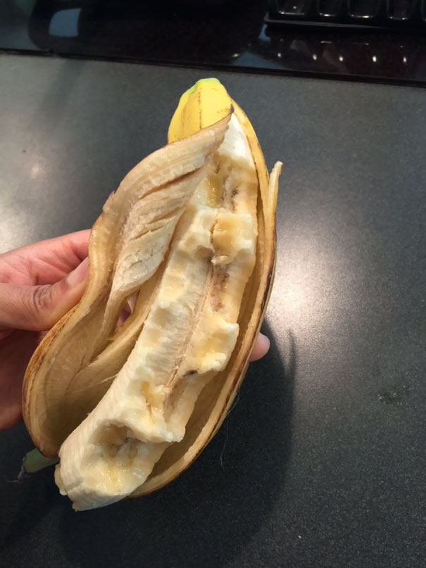 So I Told My 8 Year Old To Only Eat Half Of The Banana. This Was Her Interpretation