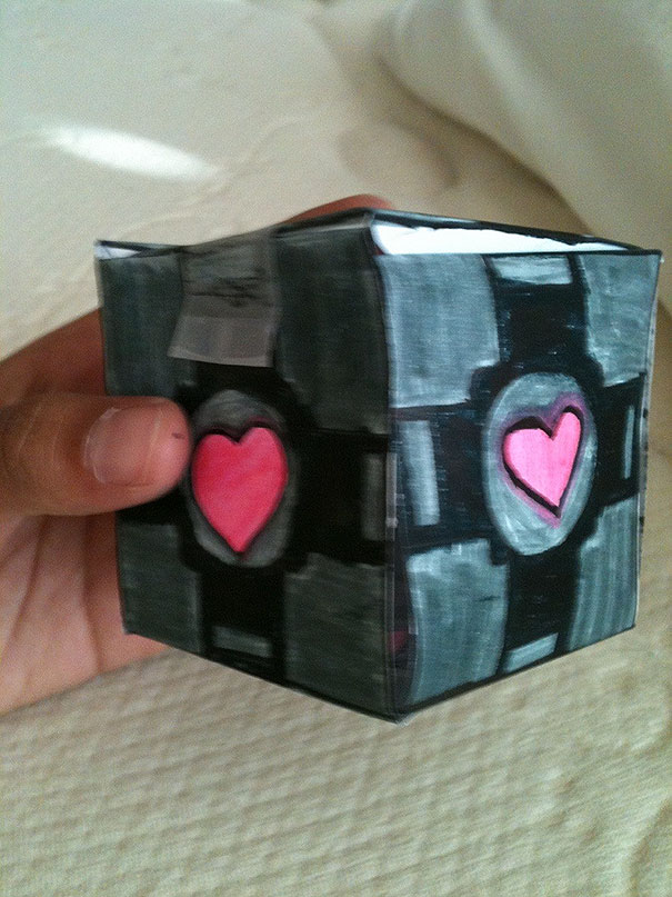 My Little Sister Was Making Bookmarks And Asked If I Wanted One. I Asked Her To Make Me One That Looked Like A Companion Cube. She Did Me One Better And Made It An Actual Cube