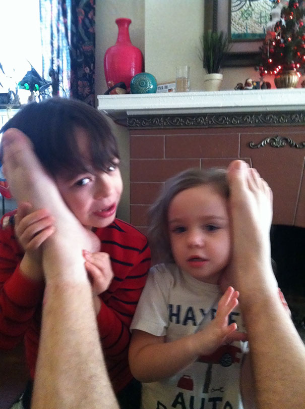 So, My Wife Told Our Kids That The Way To Talk To Santa Was Through Phones In Daddy's Feet....