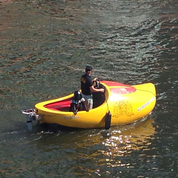 Text From Dad, "Wooden Shoe Boat On The River Transporting Darth Vader"