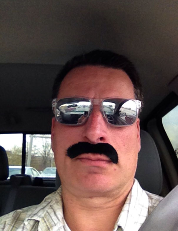 Left My Sunglasses And Mustache In My Dad's Car... He Sent This While Stuck In Traffic