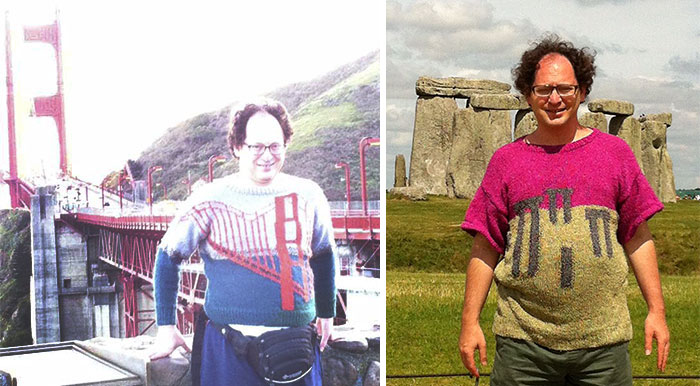 Guy Makes Sweaters Of Places And Then Photographs Himself In Those Places