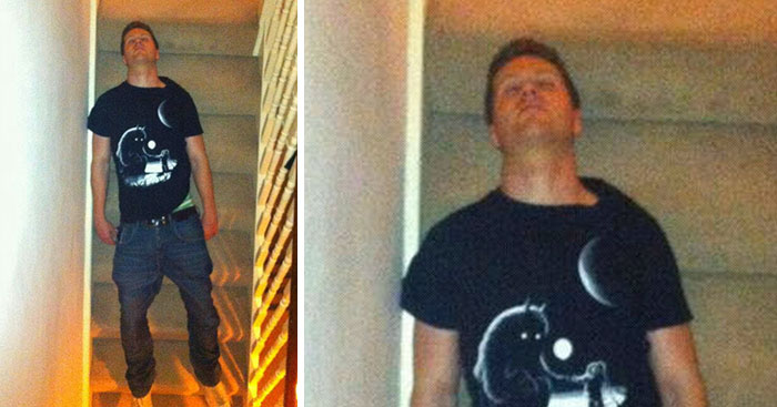 “House Mate Passed Out On The Stairs Like This (Somehow)”, And The Internet’s Response Is Hilarious