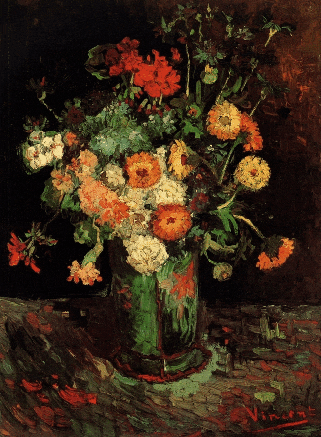 Vase With Zinnias And Geraniums - 1886