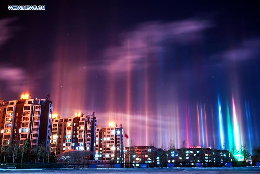 Light Pillars In Xilinhot, China