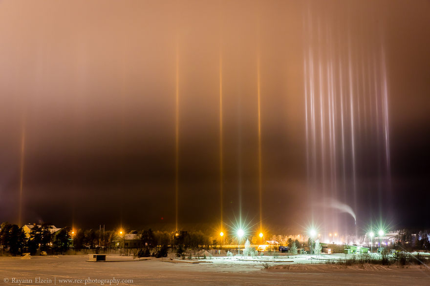 Light Pillars In Inari, Lapland, Finland