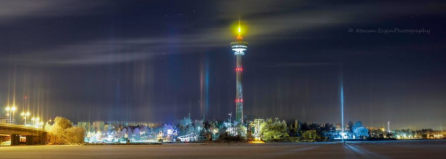 Light Pillars In Tampere, Finland