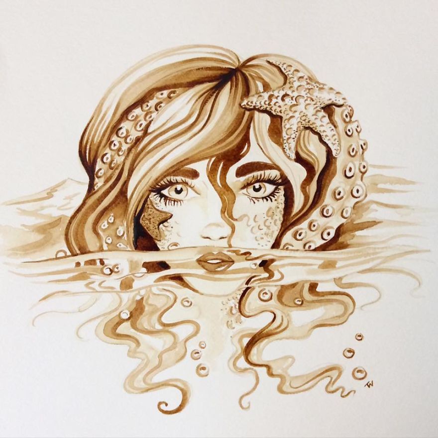 I Made Some Marvelous Mermaids Using Only Coffee As "Paint"
