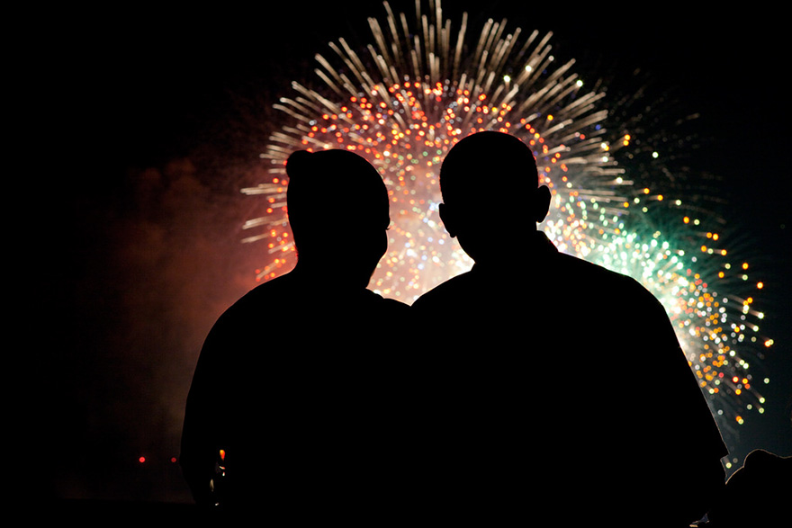 President And First Lady Obama Watch Fireworks, July 4, 2009