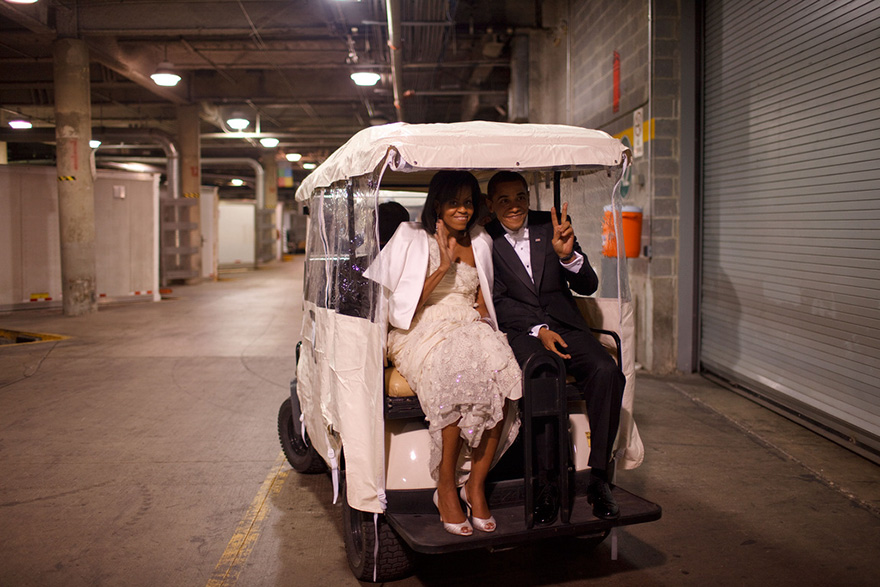 President Obama And First Lady Michelle Obama Ride In A Golf Cart At An Inaugural Ball In Washington, D.C, Jan. 20, 2009