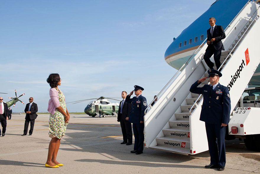 Michelle Obama Waits To Greet Barack Obama Upon His Arrival At John F. Kennedy International Airport In New York, N.Y., June 14, 2012