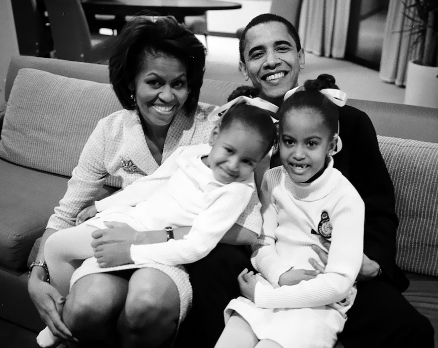 Barack And Michelle Obama, With Daughters Malia And Sasha, Waiting For The Results Of His Senate Bid On Election Night, 2004