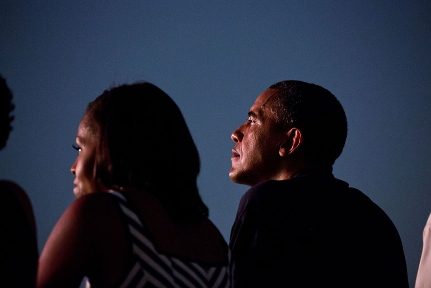 President Barack Obama And First Lady Michelle Obama Watch From The White House Roof As Fireworks Erupt Over The National Mall
