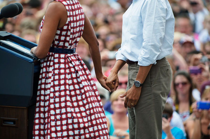 Michelle Obama And President Barack Obama Speak During A Rally At Alliant Energy Amphitheater In Dubuque, Iowa On Aug. 15, 2012