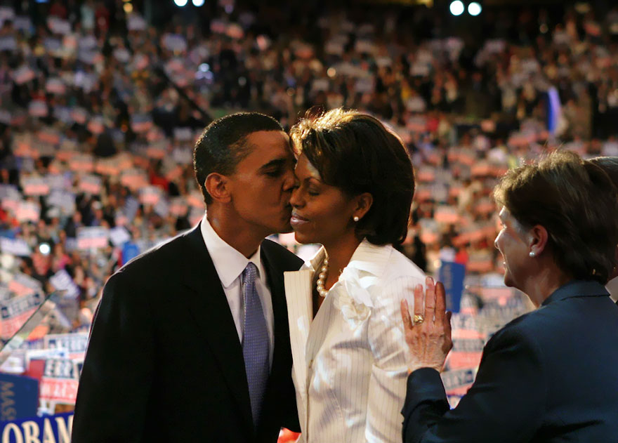 Barack And Michelle Obama On Stage At The Democratic National Convention, 2004