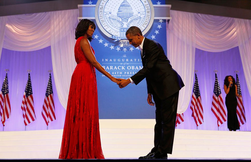 President Barack Obama Bows To First Lady Michelle Obama At The Inaugural Ball In Washington On Jan. 21, 2013