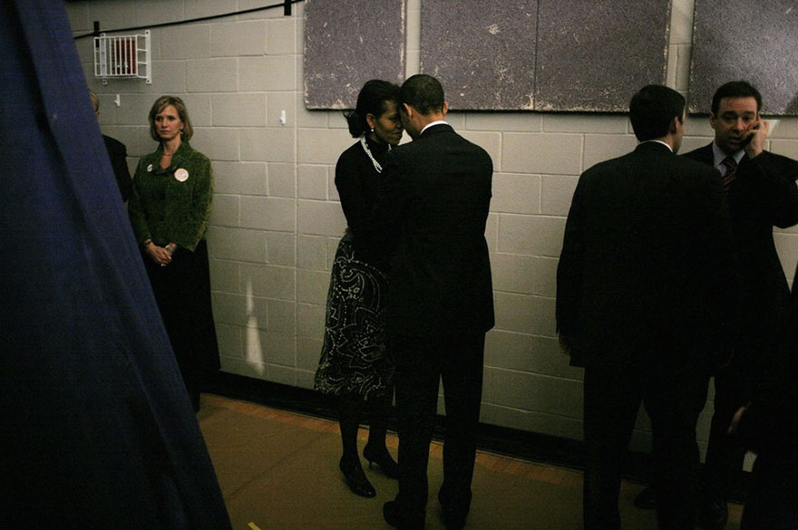 Then-Sen. Barack Obama And His Wife Michelle Obama Backstage Before Going Out To Face Their Supporters At A Primary Night Rally In The Gymnasium At The Nashua South High School On Jan. 8, 2008 In Nashua, New Hampshire