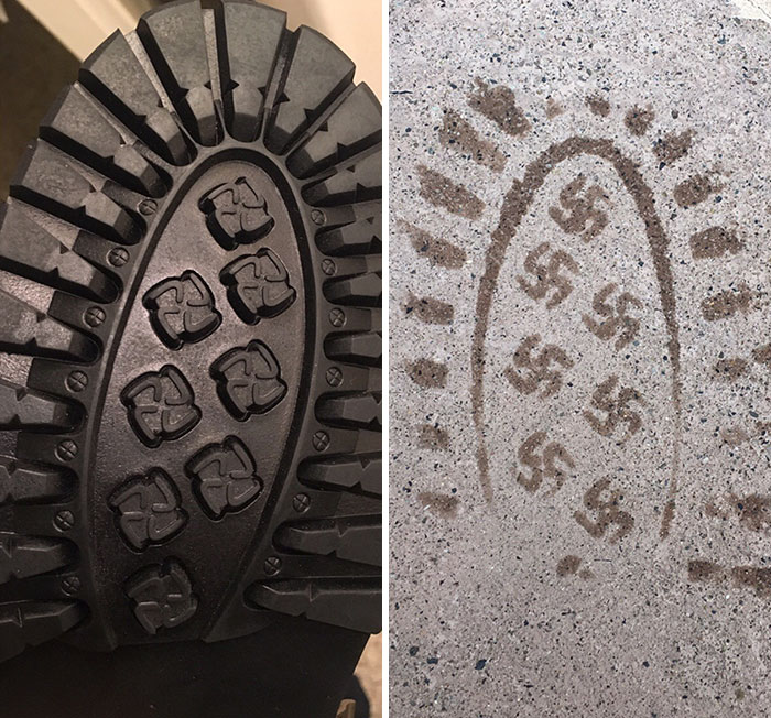Man Leaves Swastika Footprints Everywhere He Goes After Accidentally Buying Wrong Pair Of Boots