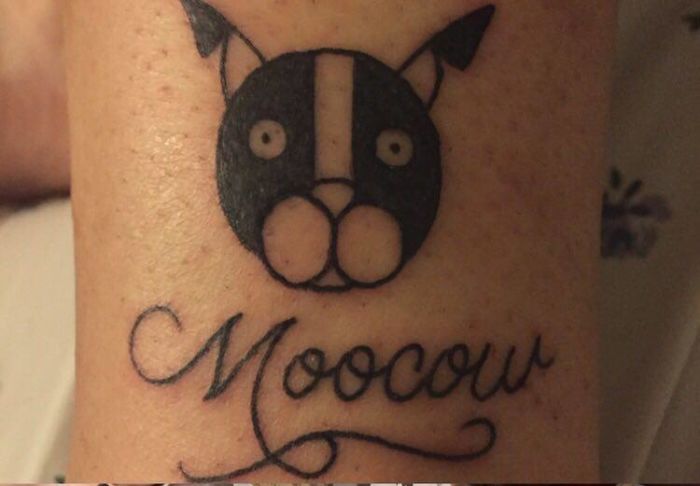 My Daughter Got This Tattoo When Moocow Passed Away. It's A Drawing She Drew As A Little Girl.