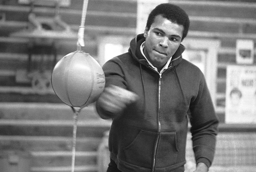 Muhammad Ali Punches Bag On January 10, 1974, In His Deer Lake, Pennsylvania, Training Camp, Where He Was Preparing For His January 28 Rematch With Joe Frazier