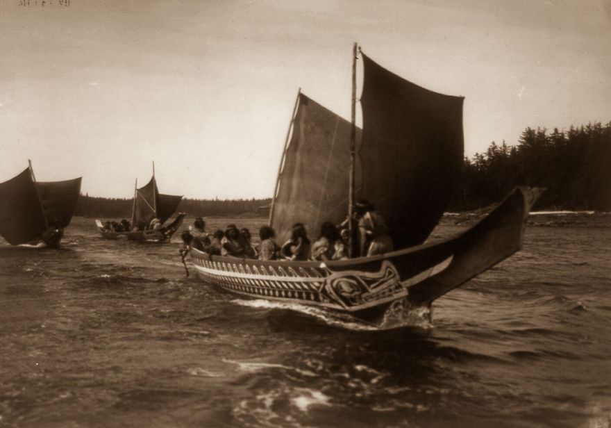 Kwakiutl People In Canoes In British Columbia, 1914