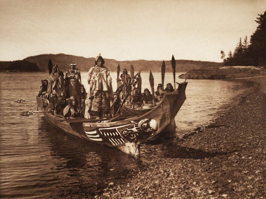 A Kwakiutl Wedding Party Arrives In Canoes, 1914