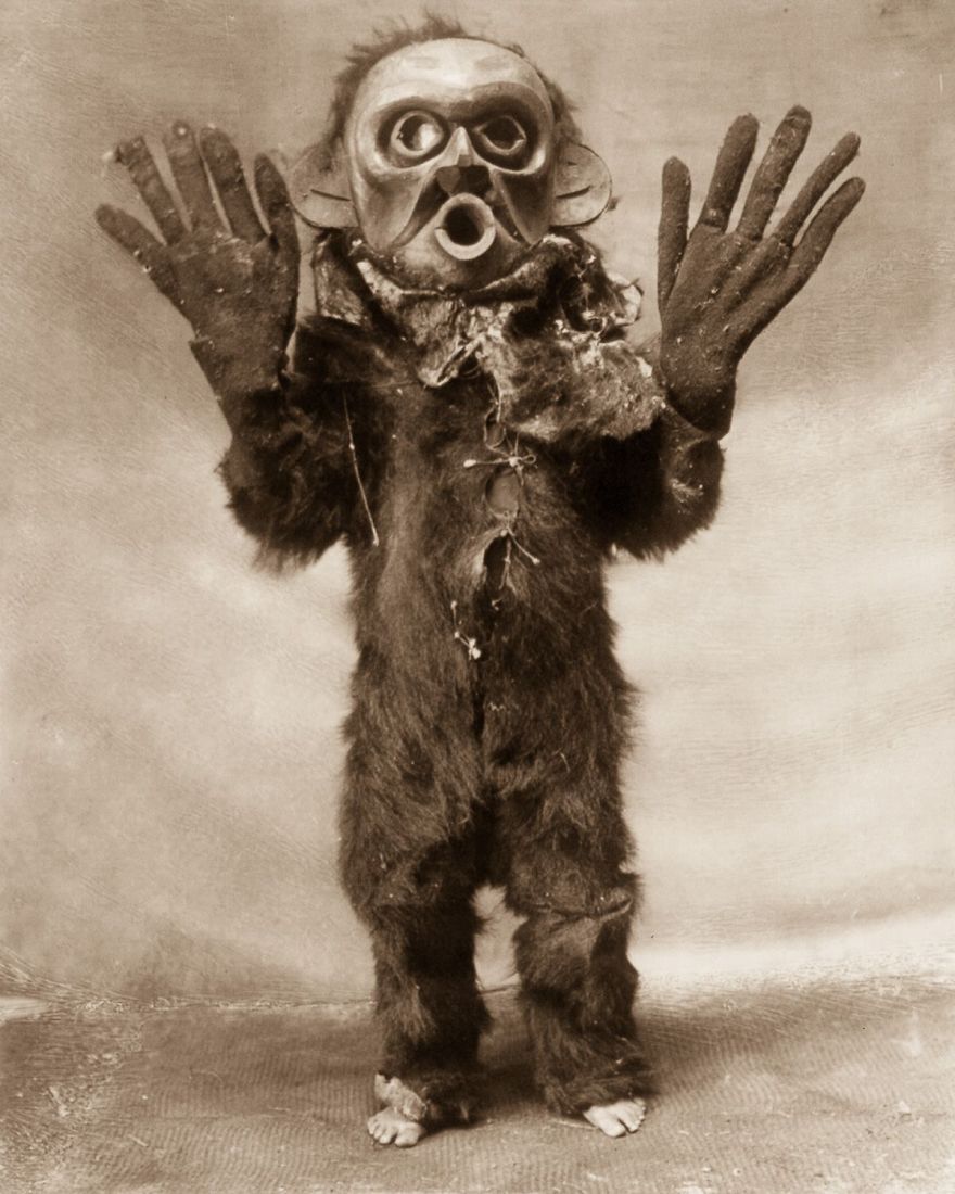 A Koskimo Man Dressed As Hami ("dangerous Thing") During A Numhlim Ceremony, 1914
