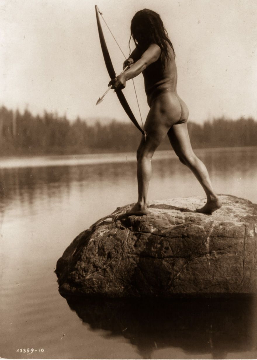 A Nootka Man Aims A Bow And Arrow, 1910