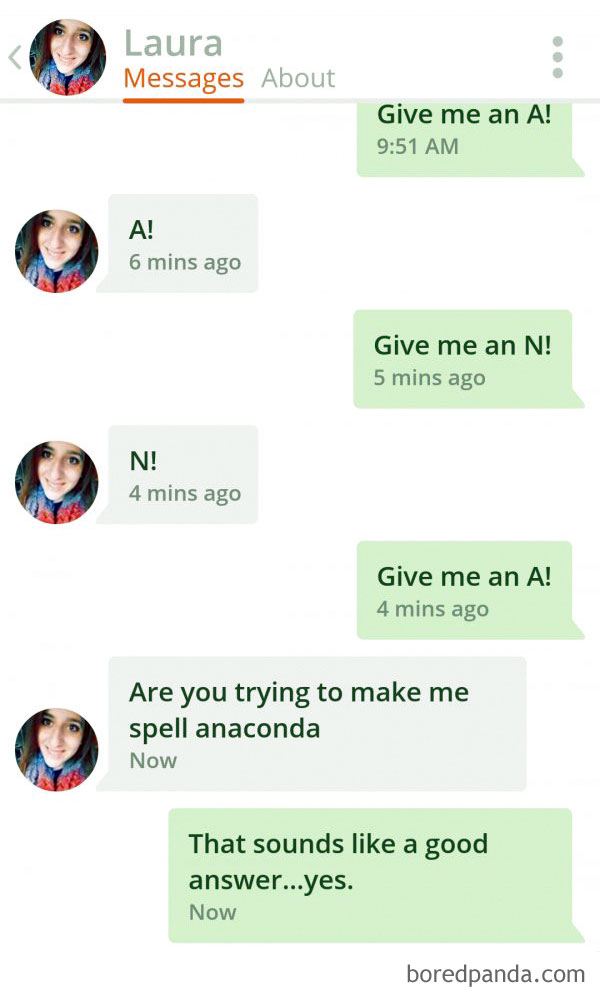 man making woman to spell anaconda