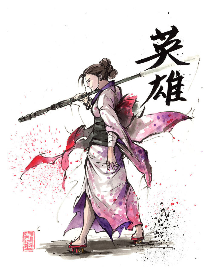 Rey In Kimono With Her Staff