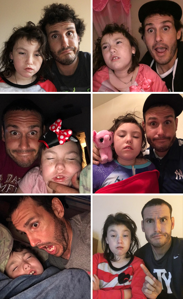 This Funny Single Dad Takes A Daily Selfie Right After Waking Up His Daughter. Her Reactions Are Priceless