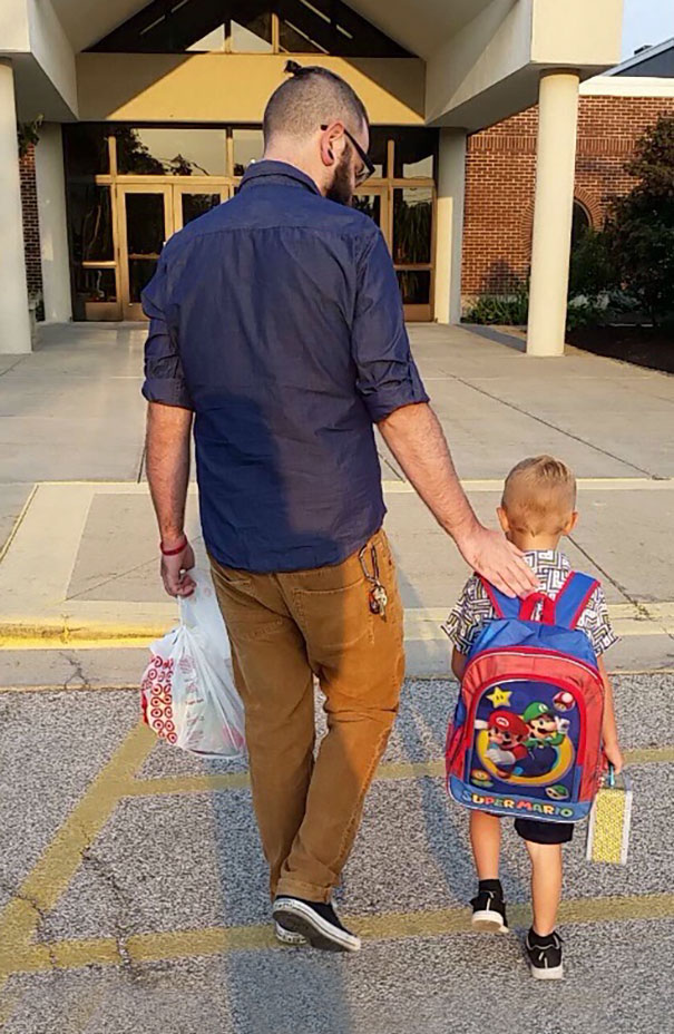My Son & I On His Very First Day Of School. I Plan On Having K-12 Pictures Of The Same Pose And Will Gift To Him On His Graduation Day