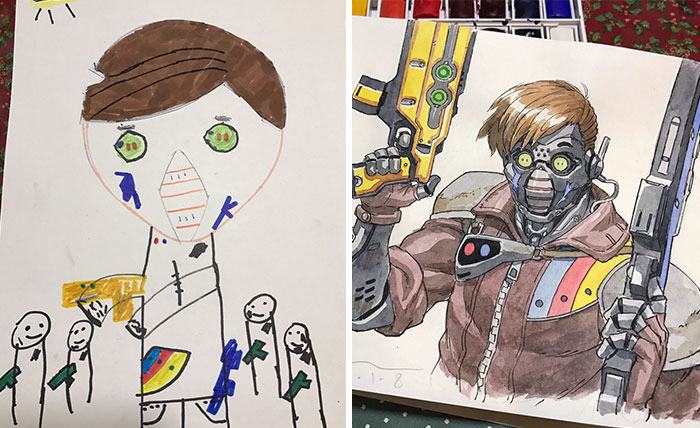 Dad Turns His Sons' Doodles Into Amazing Anime Characters