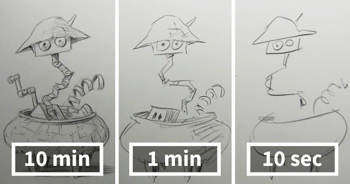 Speed Drawing Challenge For Pro Illustrators To Sketch In 10 Mins, 1 Min,  And 10 Secs