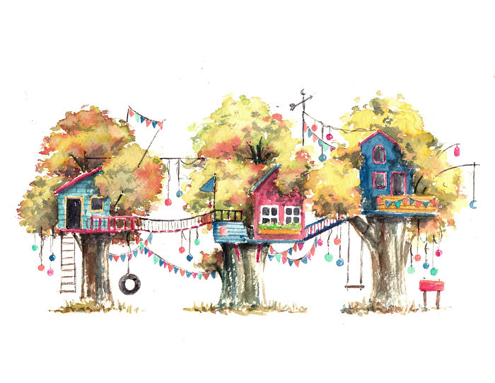 I Use Watercolours To Paint Whimsical Tree Houses