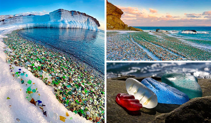 Russians Throw Away Empty Vodka And Beer Bottles, Ocean Turns Them Into Colorful Glass “Pebbles”